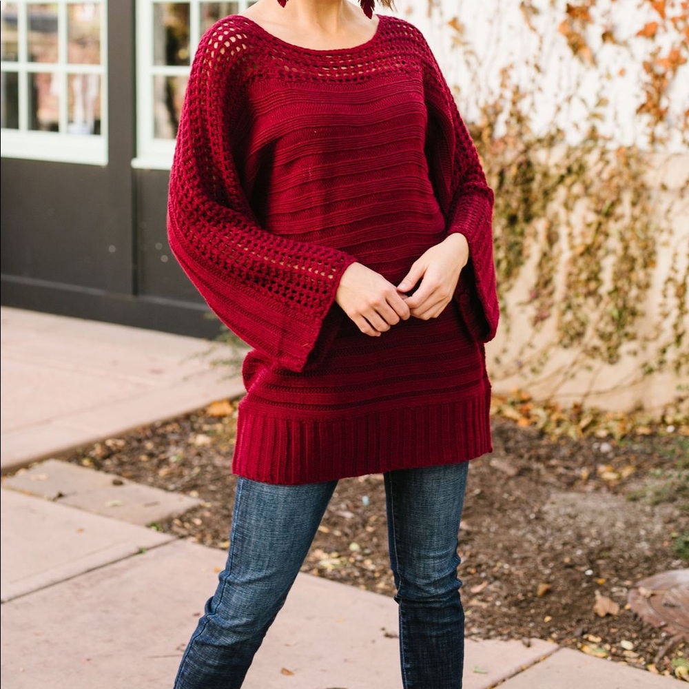 Stretchy, knit burgundy sweater